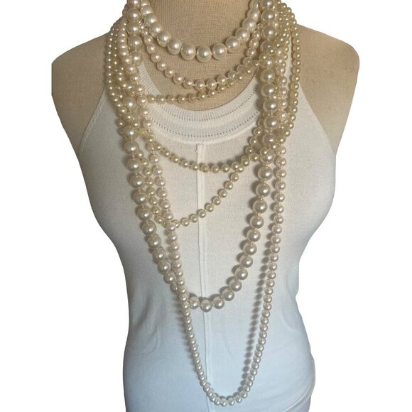 Pearl Necklace Knotted b/w Each Faux Pearl Bead High Quality Opera Lengrh Approx - Picture 4 of 12
